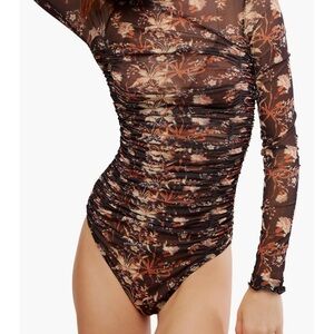 NWT Free People Under It All Ruched Mesh Turtleneck Bodysuit